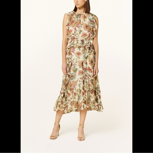 Ulla Johnson Adrienne Silk Ruffle Dress Cream Floral Size 4 Wedding Formal - Picture 3 of 16
